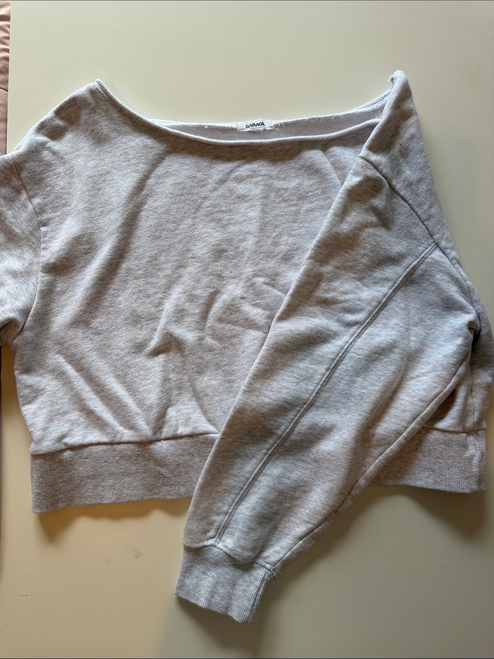 Garage Off-the-Shoulder Light Gray Cropped Sweater
